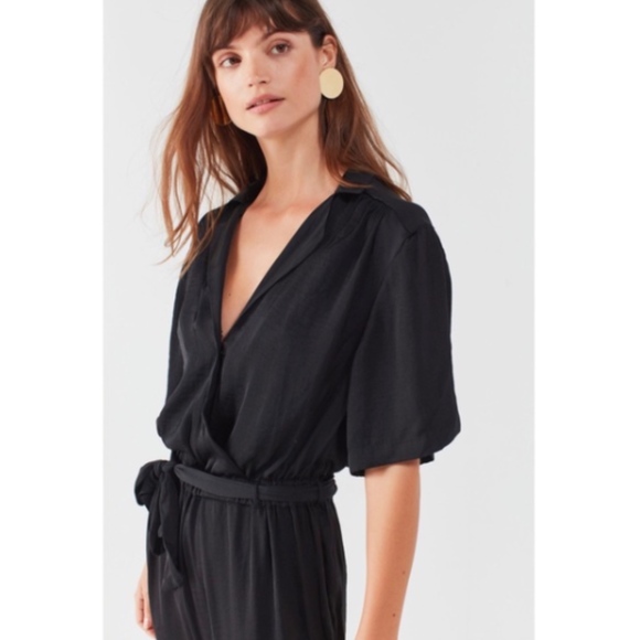 Urban Outfitters Black Satin Wrap Belted Jumpsuit - Picture 3 of 5